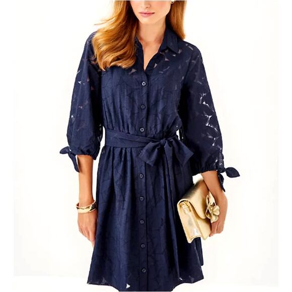 Lilly Pulitzer Dresses & Skirts - Lilly Pulitzer Women's True Navy Flora Faille Amrita Shirtdress Size 8